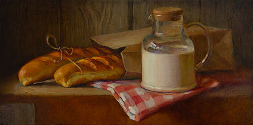 The painter Igor Sventitski. Artwork Picture Painting Canvas Composition Still life Warm bread. 2020, 35 x 70 cm, oil on canvas