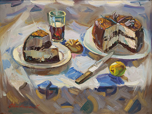 The painter Igor Sventitski. Artwork Picture Painting Canvas Composition Still life. Pie. 2011, 60 x 80 cm, oil on canvas