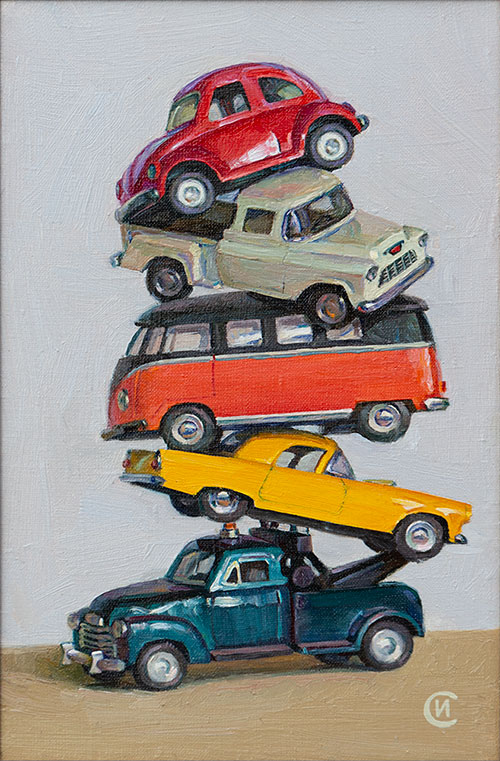The painter Igor Sventitski. Artwork Picture Painting Canvas Composition Still life. Tow truck. 2018, 36,5 x 24 cm, oil on canvas