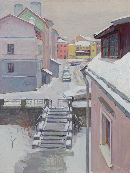 The painter Igor Sventitski. Artwork Picture Painting Canvas Composition Landscape Courtyard in the Trinity suburb. 2018, 60 x 80 cm, oil on canvas